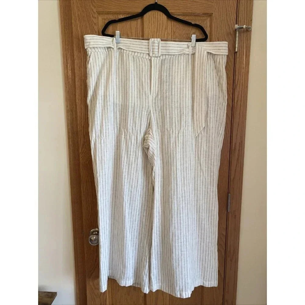 NWT Lane Bryant Size 26R Women's Striped Linen Blend Wide Leg Pants & Belt $79